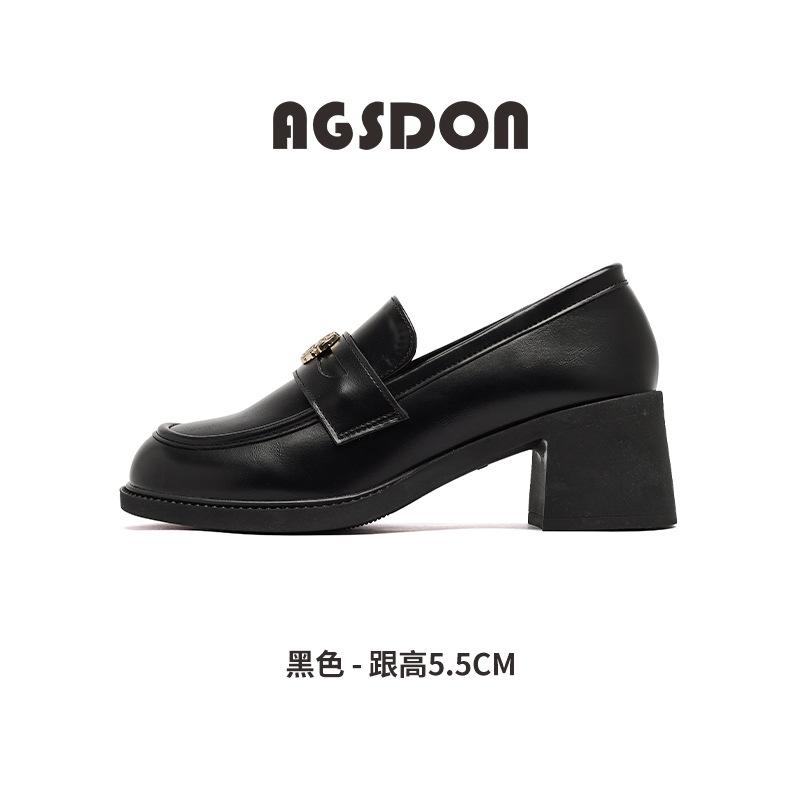 Augustine platform loafers women's 2025 new summer commuter high-heeled black British small leather shoes