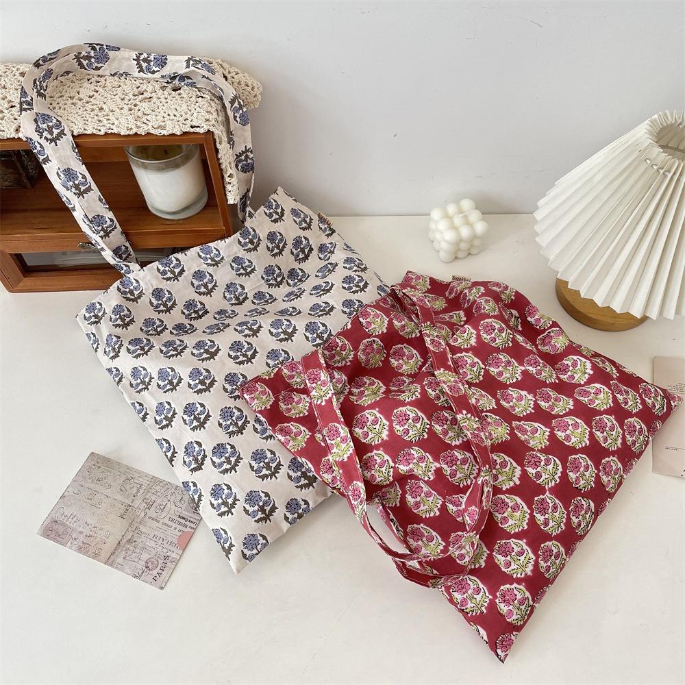 Vintage Floral Print Tote Bag Fashion Thin Style Lady Shoulder Bag Women Handbag