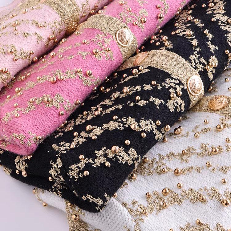 Autumn Winter Sweater Cardigans Women Single Breasted Luxury Beading Striped Casual Knitwear Traf Tops Mujer New In C-187