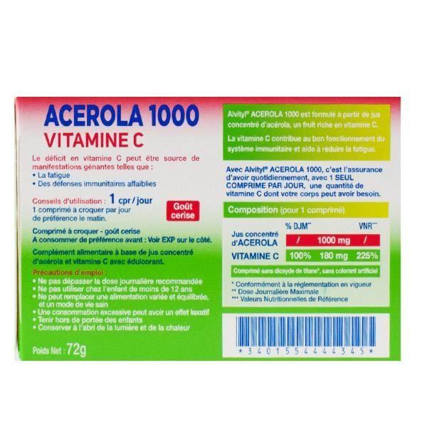 Alvityl Acerola 1000 À Croquer Vitamine C Dès 12 Ans 2x30 Comprimés