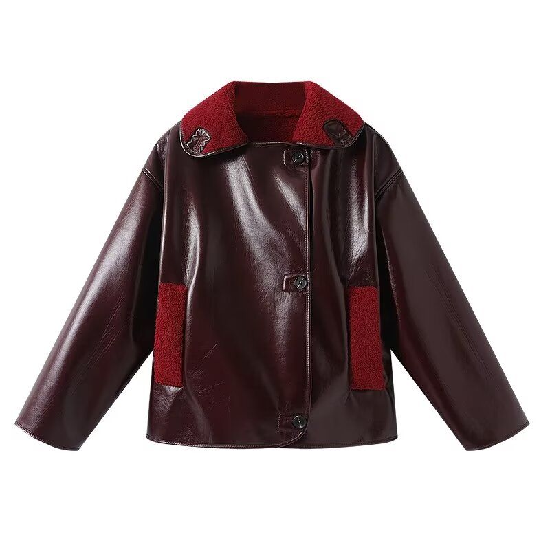 

Kaslead New Arrival Women s Clothing Fashion Style Stylish Simple and Versatile Double-Sided Lapel Jacket 3548246 Dark red L