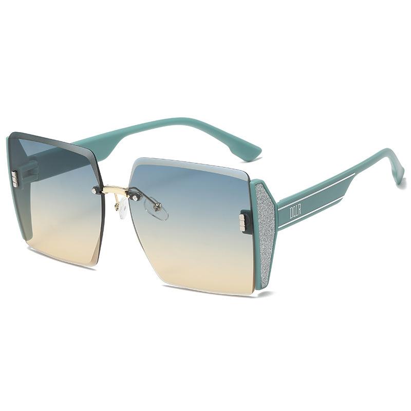 Square plastic teeth frameless trimmed sunglasses Internet celebrity personality big brand glasses big frame fashion sunglasses explosion