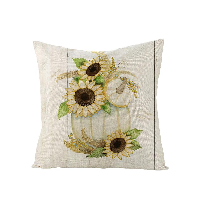 Thanksgiving Cushion Cover Pumpkin Print Harvest Polyester Cushion Cover Office Sofa Cushion Cover