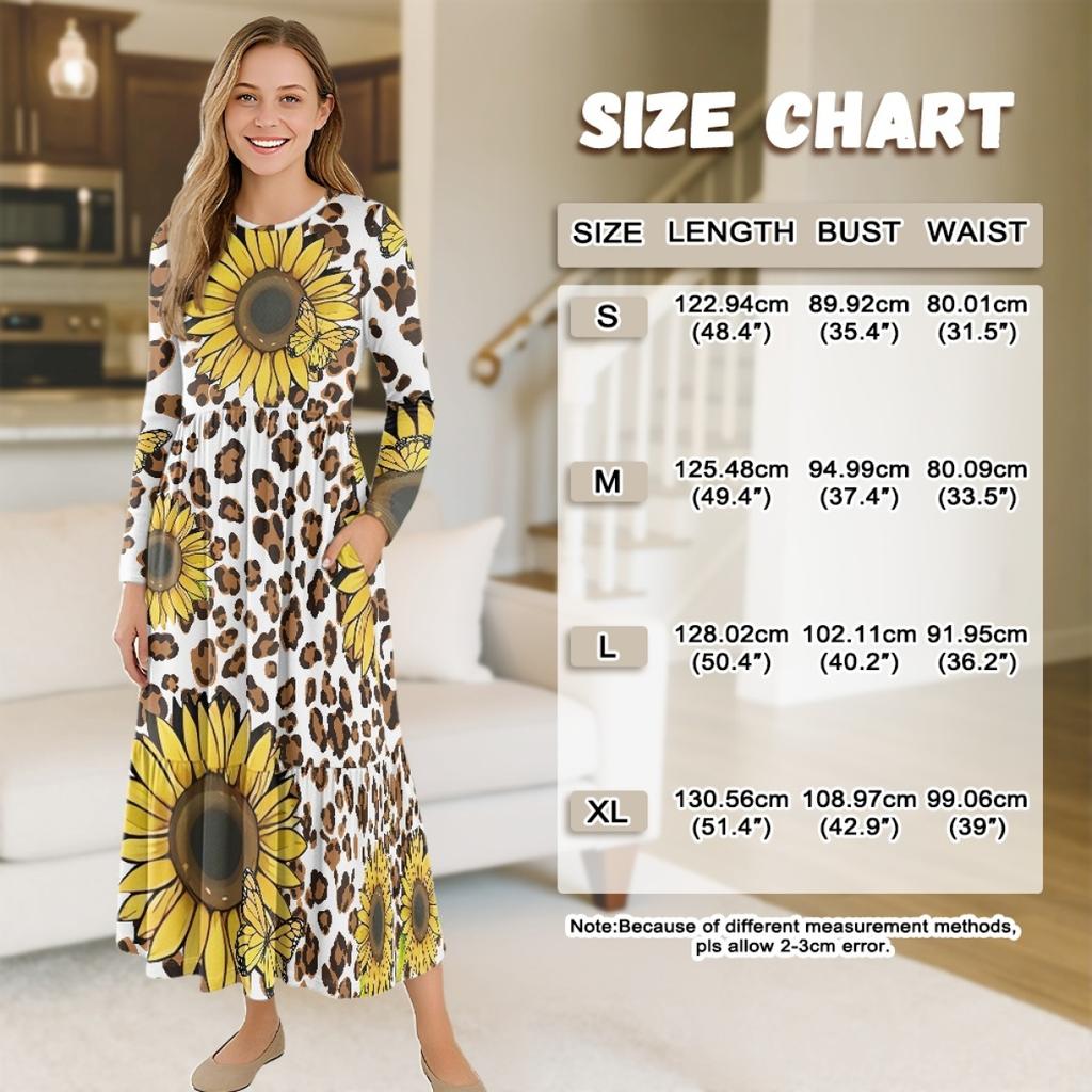 Long Sleeve Casual Daily Dress Ladies Patchwork Hem Midi Dress