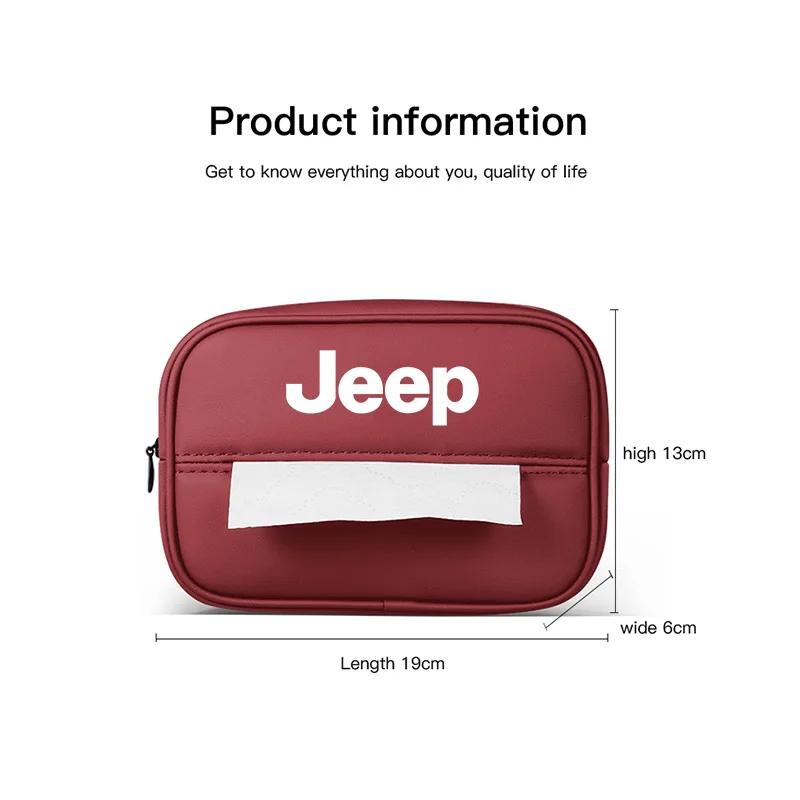 For Jeep PU Leather Car Tissue Box Armrest Paper Towel Storage Bag For Jeep Grand Cherokee Wrangler JK Gladiator Compass Rene