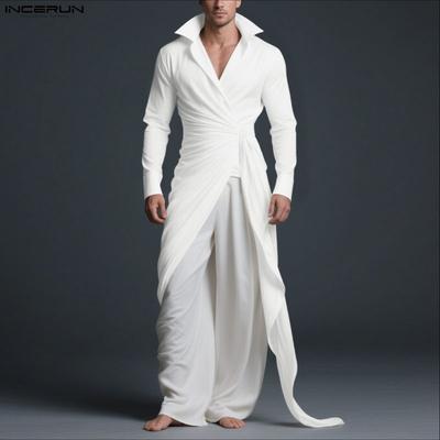Spring Men Lapel Neck Long Sleeve Irregular Twisted Casual Shirts Tops
