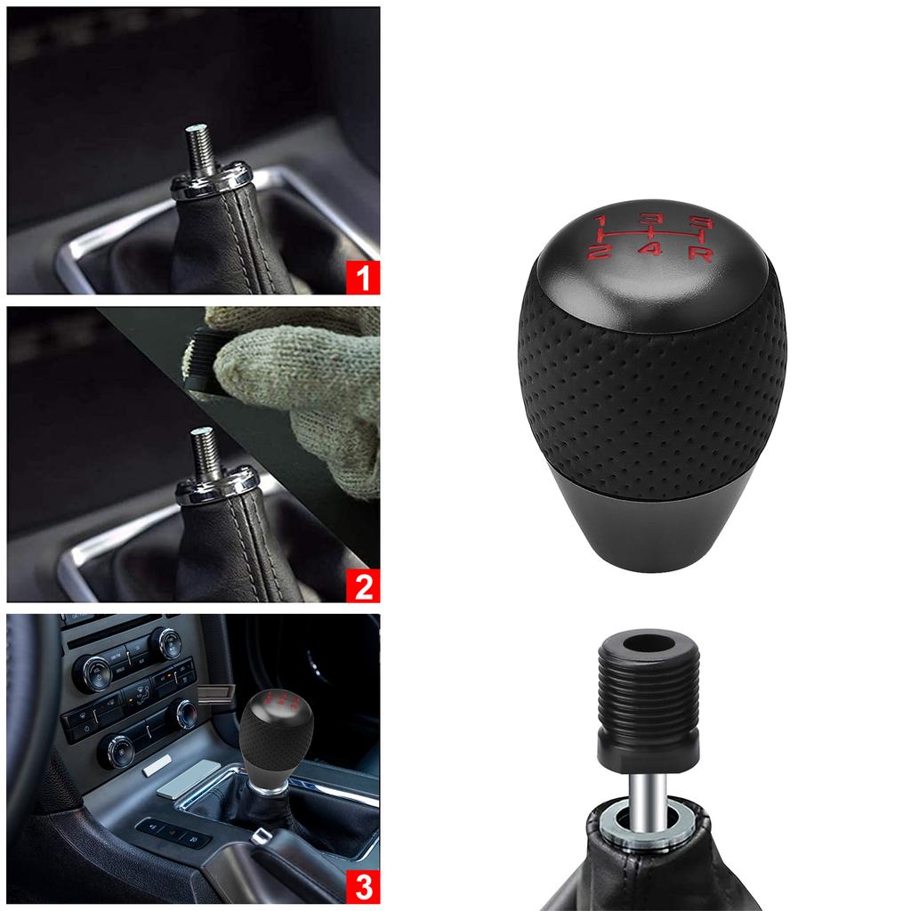5 Speed Car Gear Shift Knob Leather Aluminium Universal Knob Shift Head With M8 M10 M12 Adapter Shift Lever Gear Level