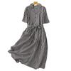 Summer women's cotton and linen plaid dress