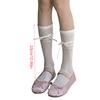 Japanese Style Sweet Hollow-Out Floral Lace Over Calf Long Socks Student Girls Cute Bowknot Frilly Stockings for Women