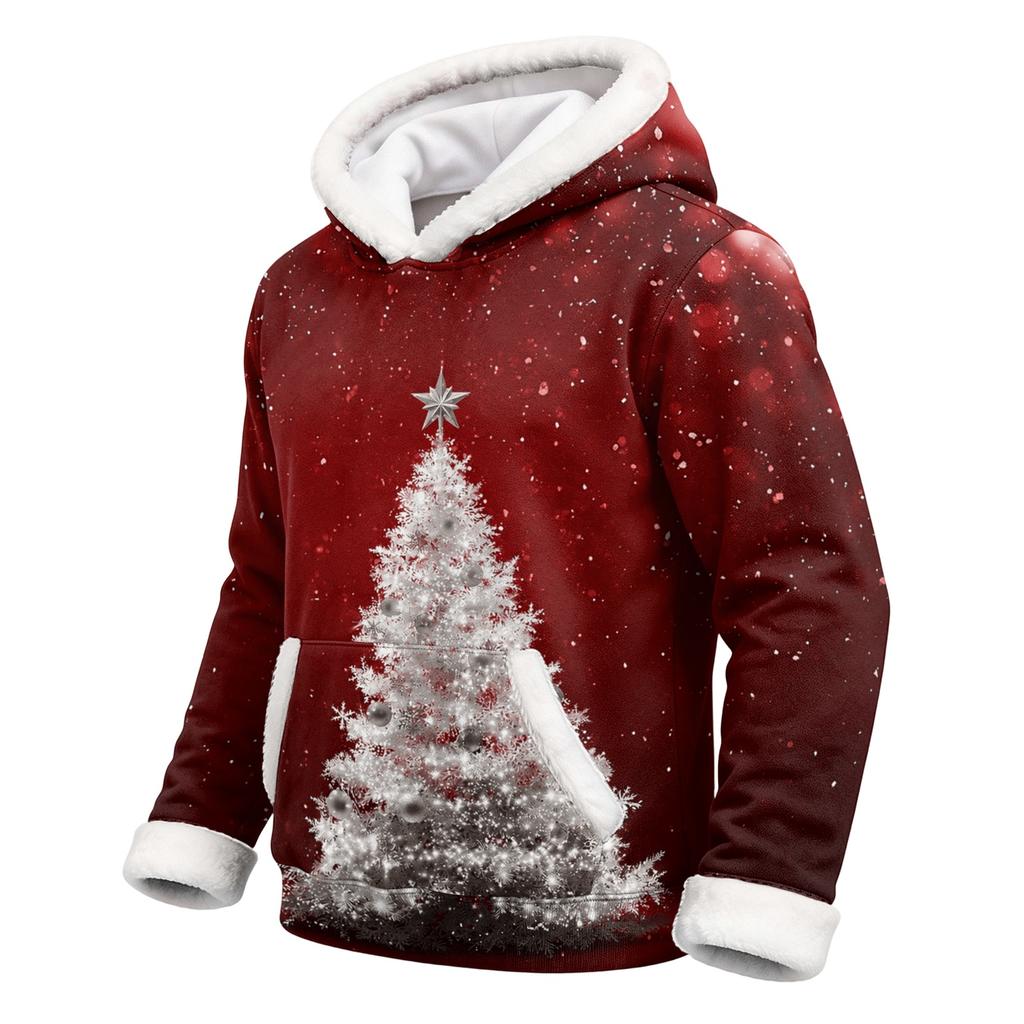 Kids Long Sleeve Christmas Print Casual Fashion Hooded Top