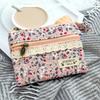 Cotton Coin Purse Portable Female Coin Pouch Canvas Change Bag Double Zipper Floral Card Holder For Women Girls Daily Life
