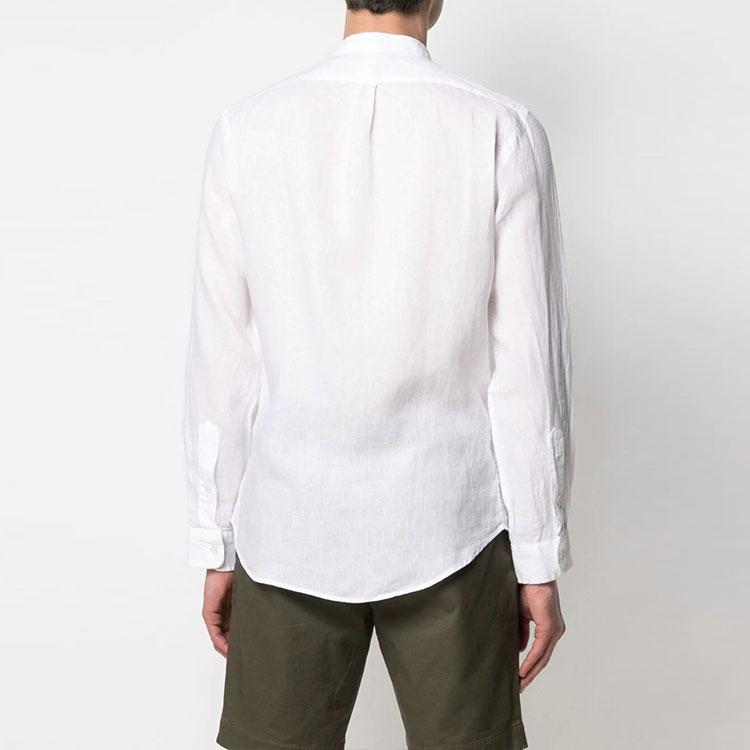 Polo Ralph Lauren FW21 Logo Embroidered Solid Color Linen Collarless Long Sleeve Shirt Men shirts White 710801500-001