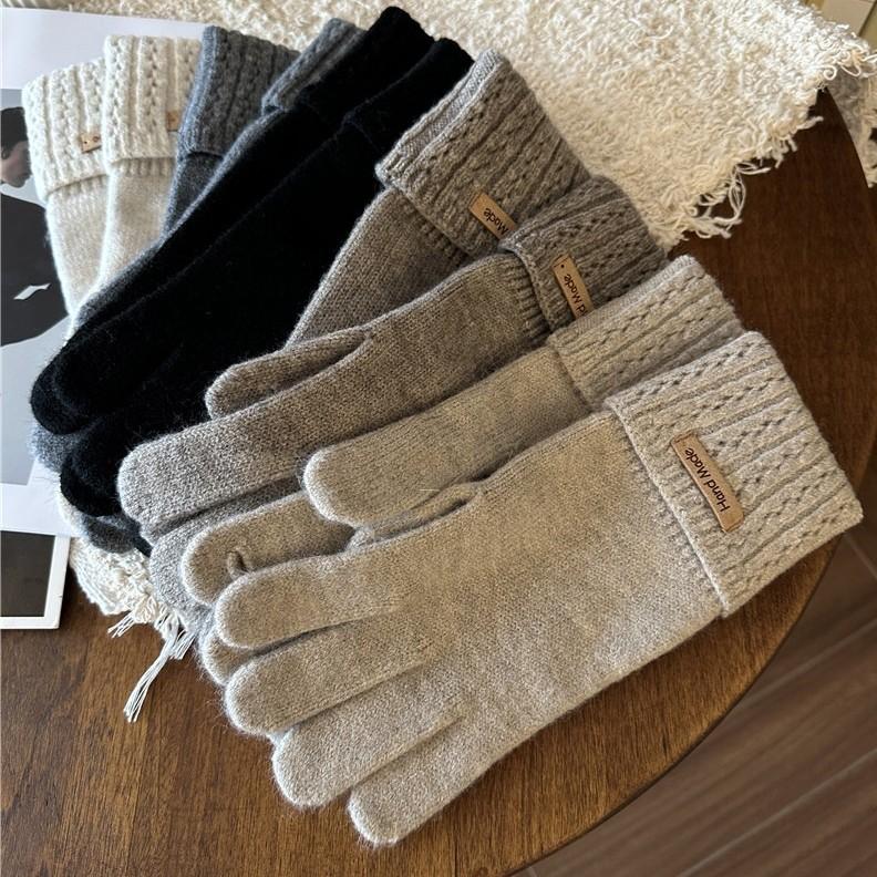 Autumn and Winter Knitted Warm Gloves for Women with Leaky Fingers Touch Screen Washable Thickened Warm and Cold Resistant Glove