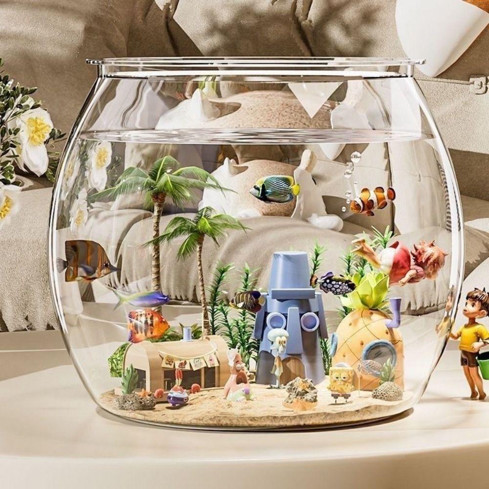Goldfish Bowl Round Fish Bowl Ultra Clear Desktop Small Aquarium  Desktop Decoration