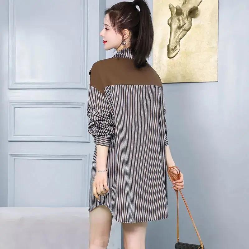 Autumn New Striped Shirt Design Niche Shawl Fake Two-piece Shirt Autumn Long-sleeved