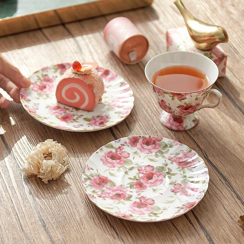 200ml Manuale Fiore Ceramica Caffettiera Tazza da caffè Piattino Set Tè Pomeridiano Cina Nero Tazza da tè Piattino Decorazione Ristorante
