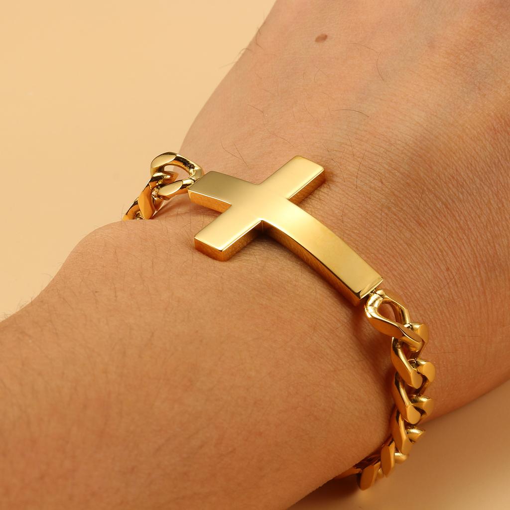 Persoonlijkheid Heren Titanium Staal Kruis Cubaanse Ketting Roestvrij Staal Frame Armband Hand Sieraden Trendy Mannen