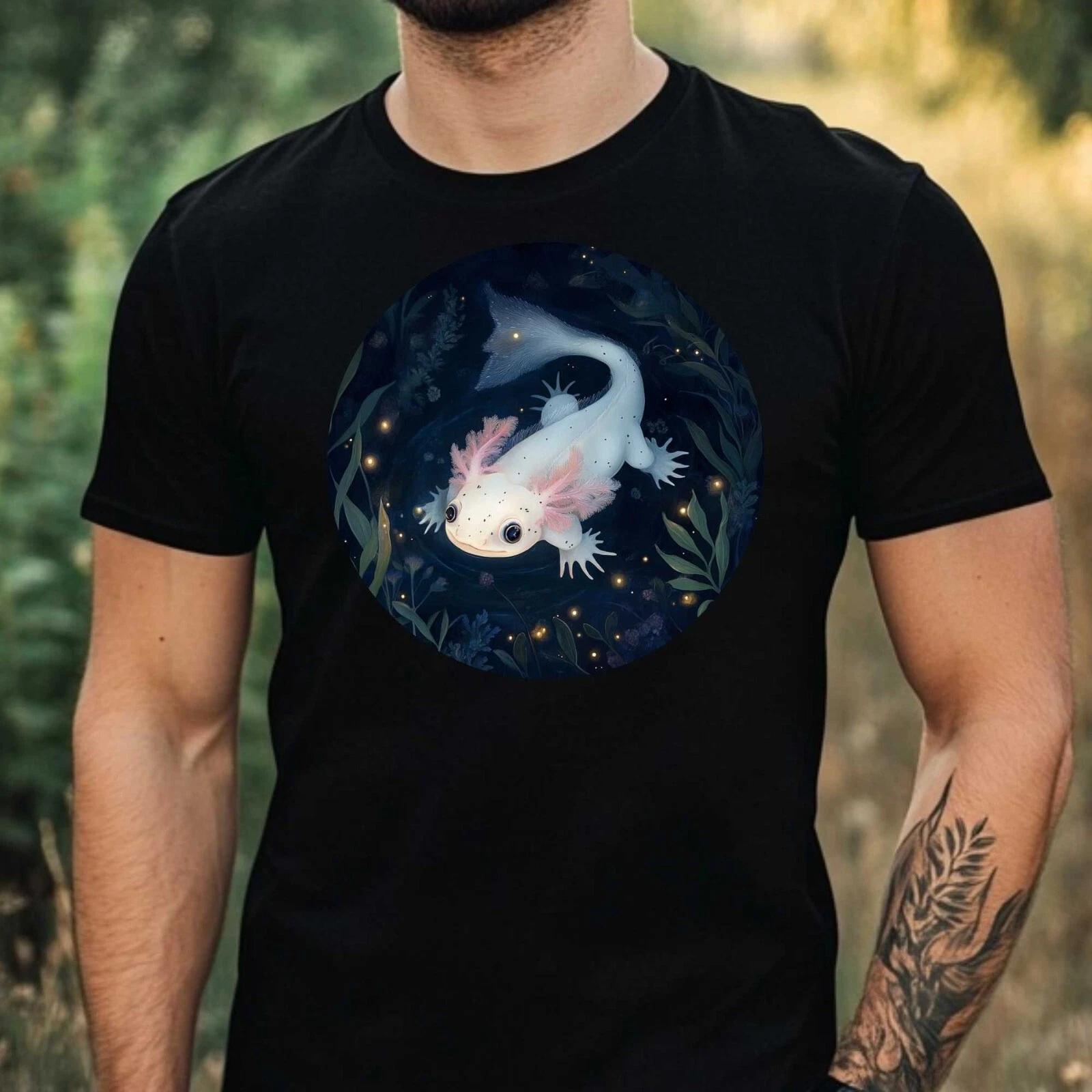 T-Shirt Herren Axolotl im Mondlicht Motiv Baumwolle Größe XS bis 5XL XL
