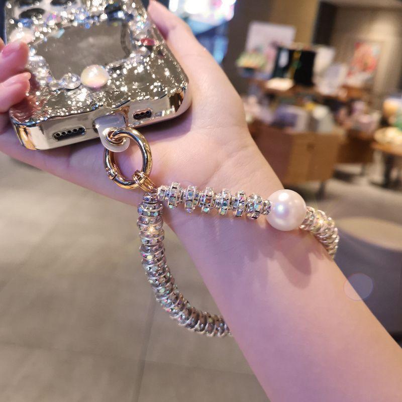1/2Pcs New Fashion Hyu Diamond Pearl Bling Phone Chain Strap Rhinestone Beaded Anti-Loss Short Strap Key China Bracelet