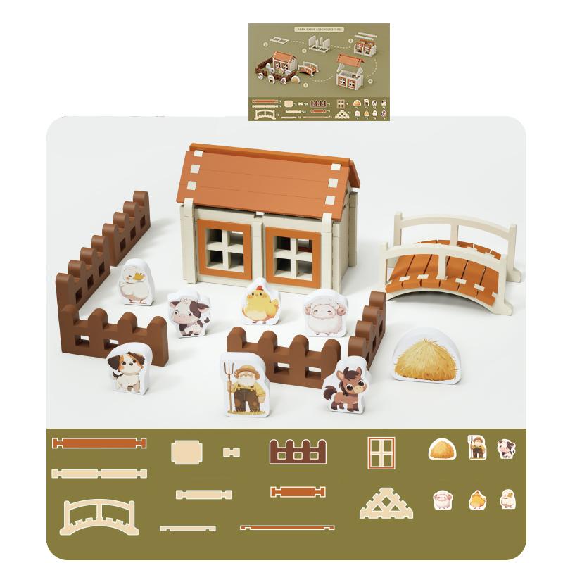 

Mortise And Tenon Building Block Set - Includes Animal, Farm, And Cottage Themes, Promoting Creativity And Fine Motor Skills