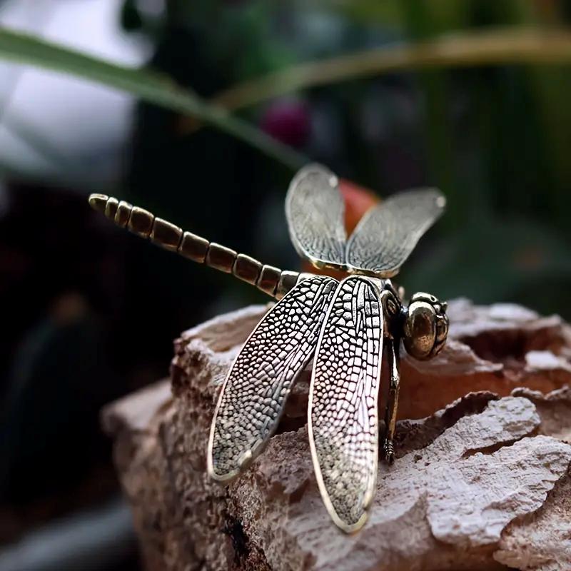Vintage Brass Dragonfly Figurine Ornament - Antique-Style Home & Office Desk Decor, Creative Tea Pet Collectible Statue