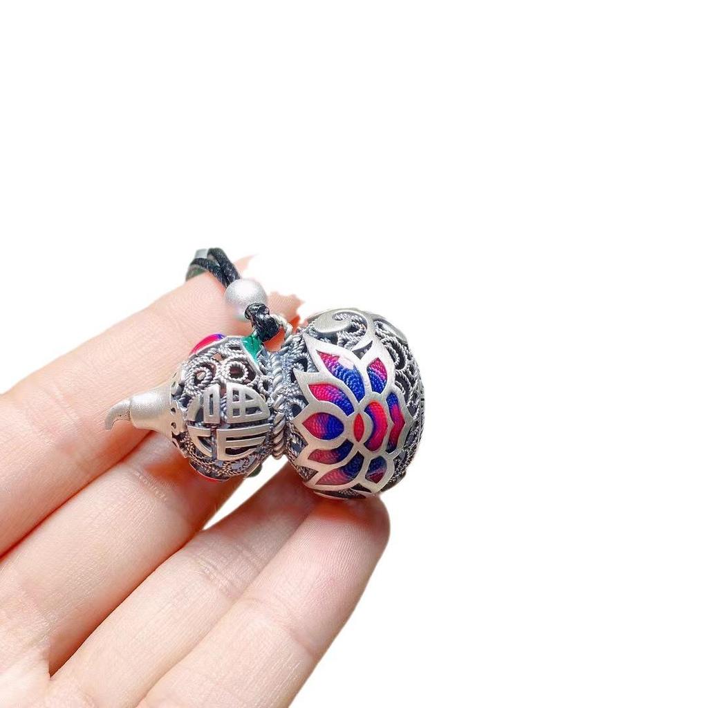 Ethnic Blue Enamel Gourd Pendant, 925 Sterling Silver Sweater Chain for Girls