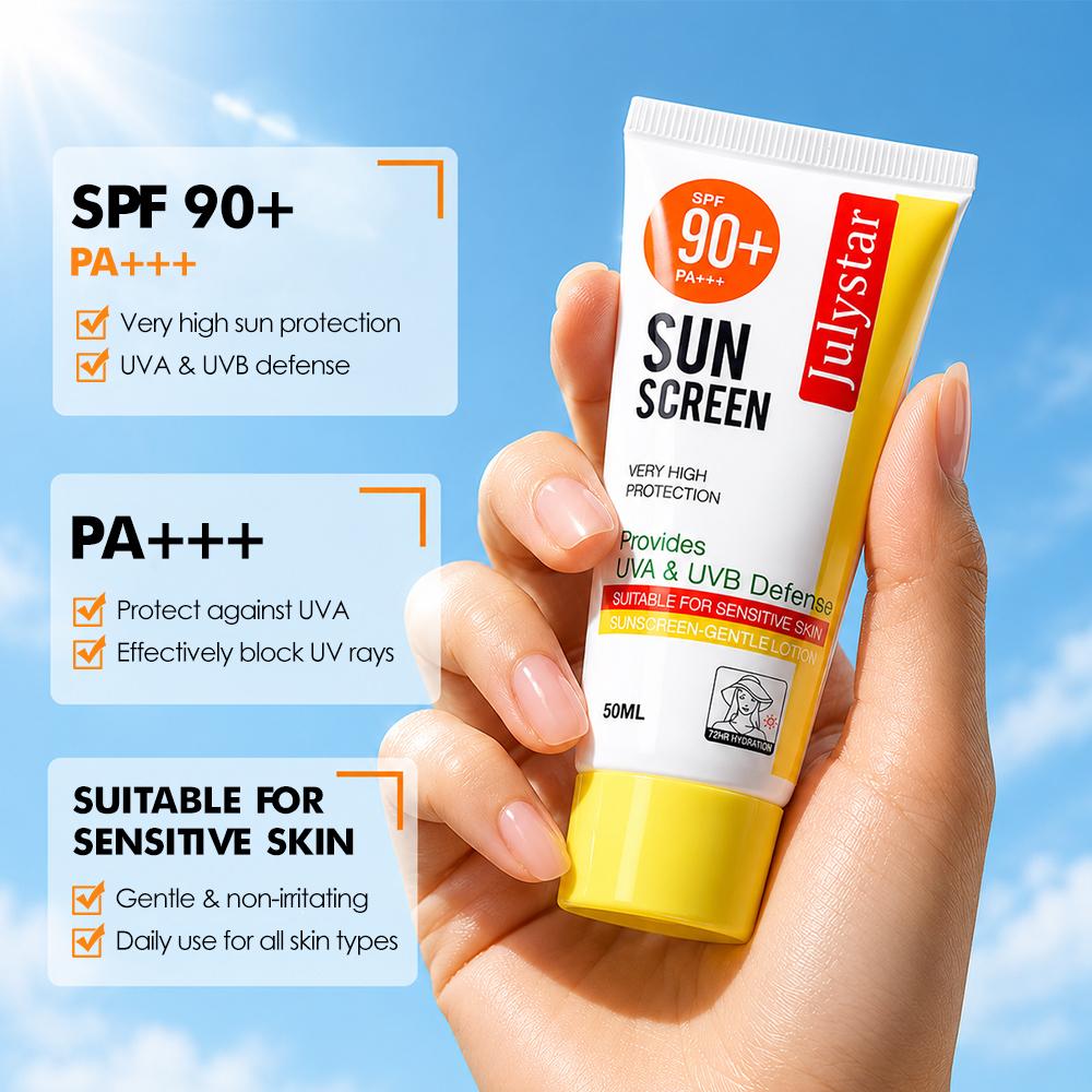 Sun Protection Cream Moisturizing UV Defense Lightweight Sunscreen Lotion Non Sticky Formula for Face Body Beach and Summer Travel