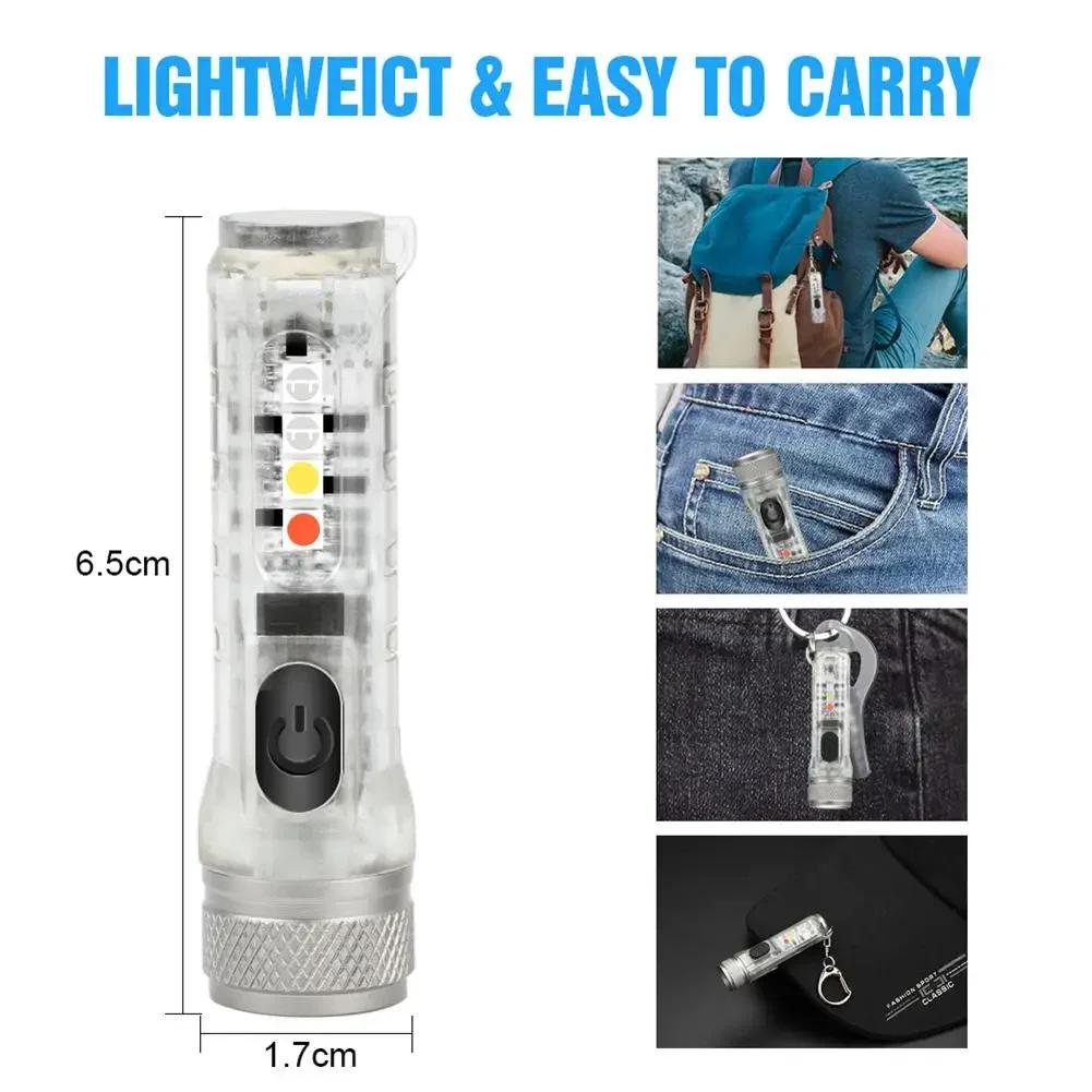 Mini Keychain Flashlight LED Rechargeable Torch Portable Magnetic USB Charging Flashlight High Power Camping Long Range Lantern