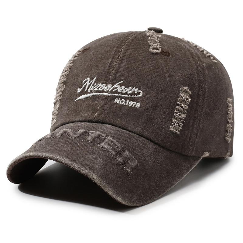 American retro old baseball cap women's 2026 new big head circumference washed hole denim wide brim cap