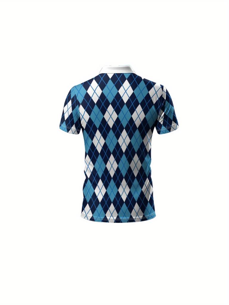 The 2025 summer new men's short-sleeved POLO shirt features a casual fashionable and comfortable 3D checkered pattern print