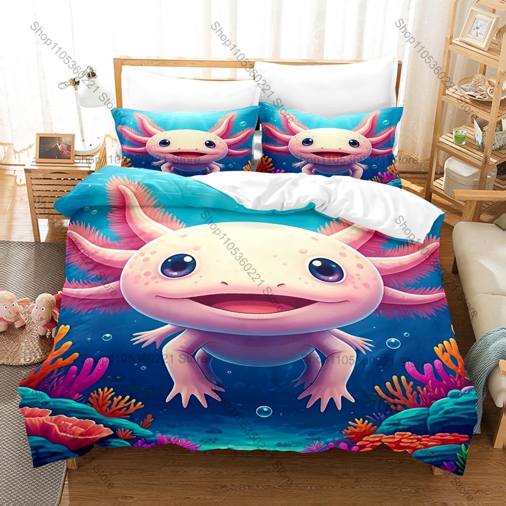 Adorable Axolotl Pattern 3 Piece Bedding Set Soft Washable Duvet Cover for Kids Dorm Room Bedroom Home Textile New bed set