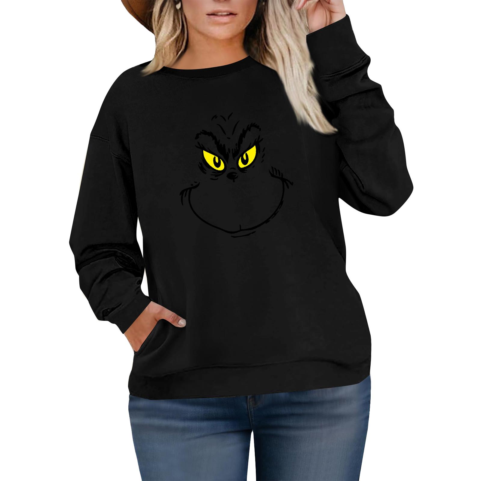 

Женский модный повседневный пуловер большого размера с длинным рукавом и принтом XXL чёрный