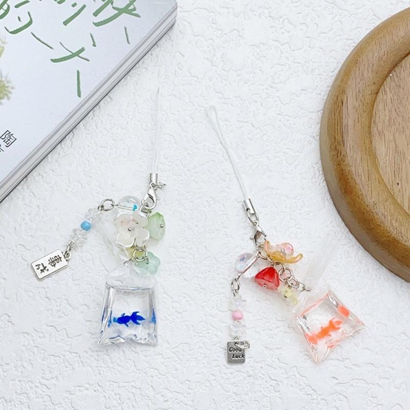 Small Fish Flowers Pendant Sweet Phone Chain Strap Hangings Decoration Keychain Lanyard Small Gift for Women Girls