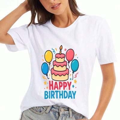 Happy Birthday Wounisex's Cotton T Shirt, Cotton Premium Print, Durable, Casual And Fashionable. Birthday Balloons And Gift Design Cotton T Shirt, Exc