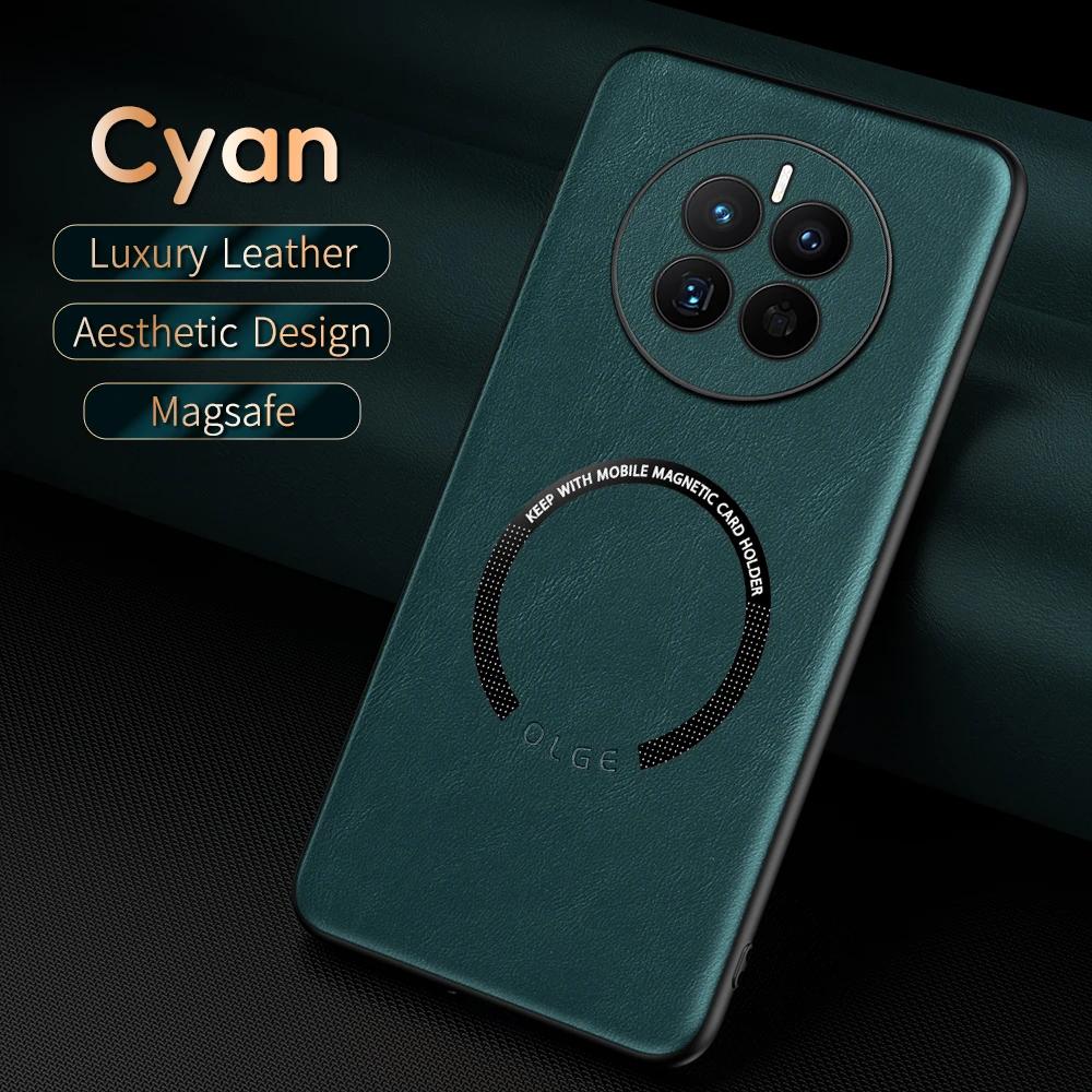 Pro Huawei Mate 50 50E 50 Pro PU kůže s jemnými otvory a vzorem kravské kůže, vnější magnetický kroužek, měkký okraj, pouzdro na telefon proti pádu