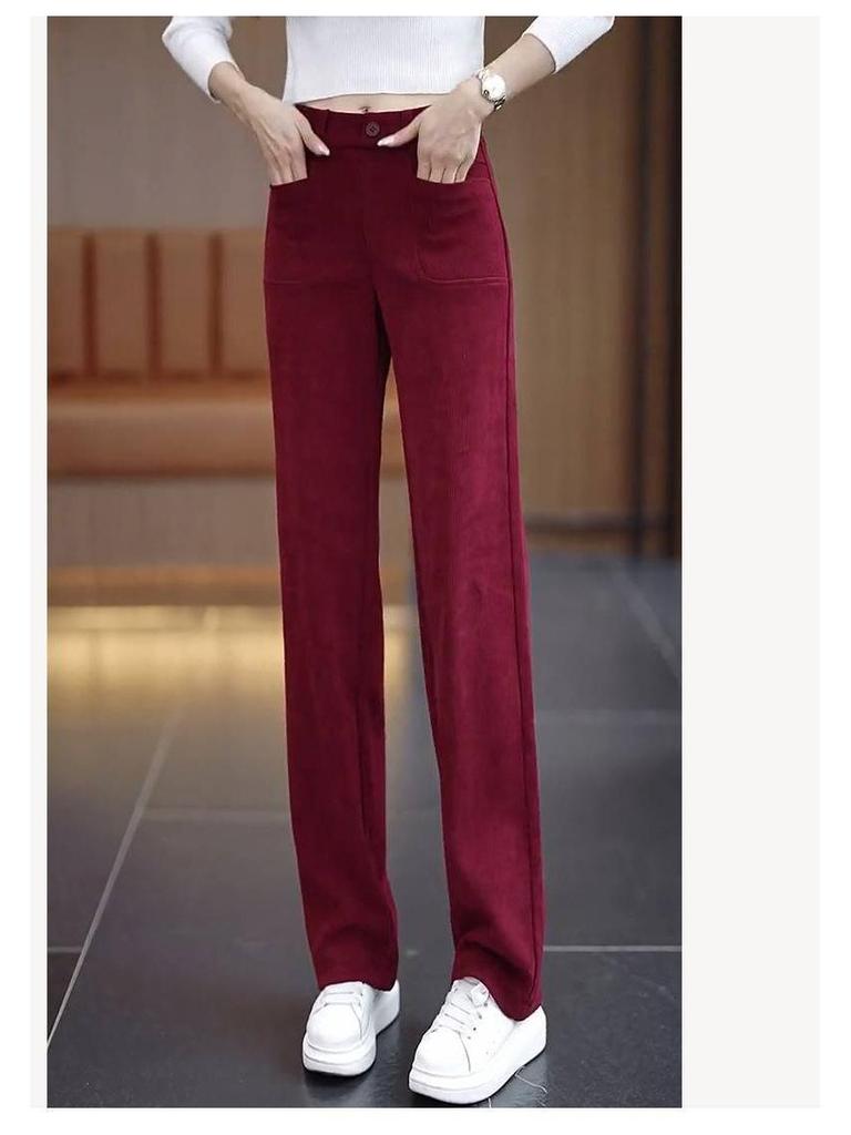 2025 Damen High-Waist Chenille Fleece-gefüttert Weitbein-Hose - Lockere Passform für Herbst/Winter