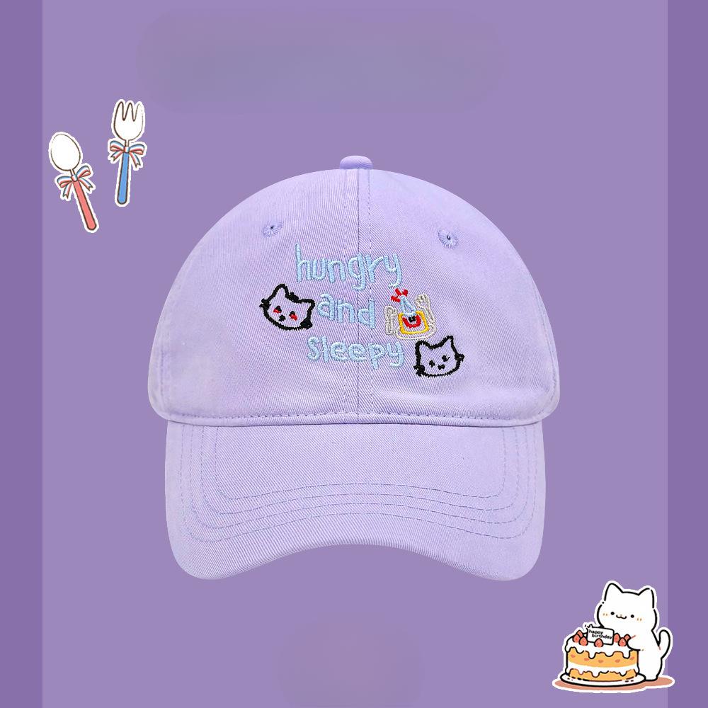 

Женская бейсболка с вышивкой кошки для весны и лета, широкая шляпа с большими полями, визуально уменьшающая лицо, кепка-утенок, шляпа от солнца для большой головы M（56-58cm）