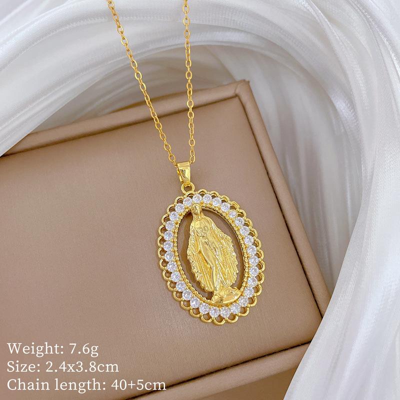 Copper Micro-Inlaid Light Luxury Fashion Personality Temperament Gorgeous Full Diamond Necklace Women'S Versatile Collarbone Chain Titanium Steel