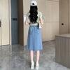 DIMANAF 2025 Plus Size Summer Denim Skirts Women Thin Elastic Casual Fashion A-Line Jeans Skirt High Waist
