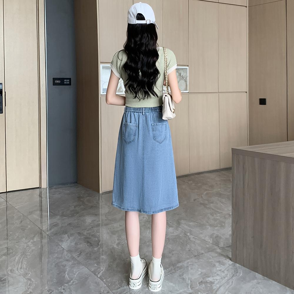 DIMANAF 2025 Plus Size Summer Denim Skirts Women Thin Elastic Casual Fashion A-Line Jeans Skirt High Waist