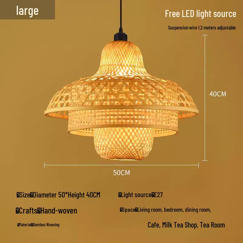 A8L Bamboo Pendant Lamp: New Chinese Zen Style, Rattan Woven Design, Ideal for Tea Rooms, Dining Areas & Teahouses with Japanese Antique Touch.