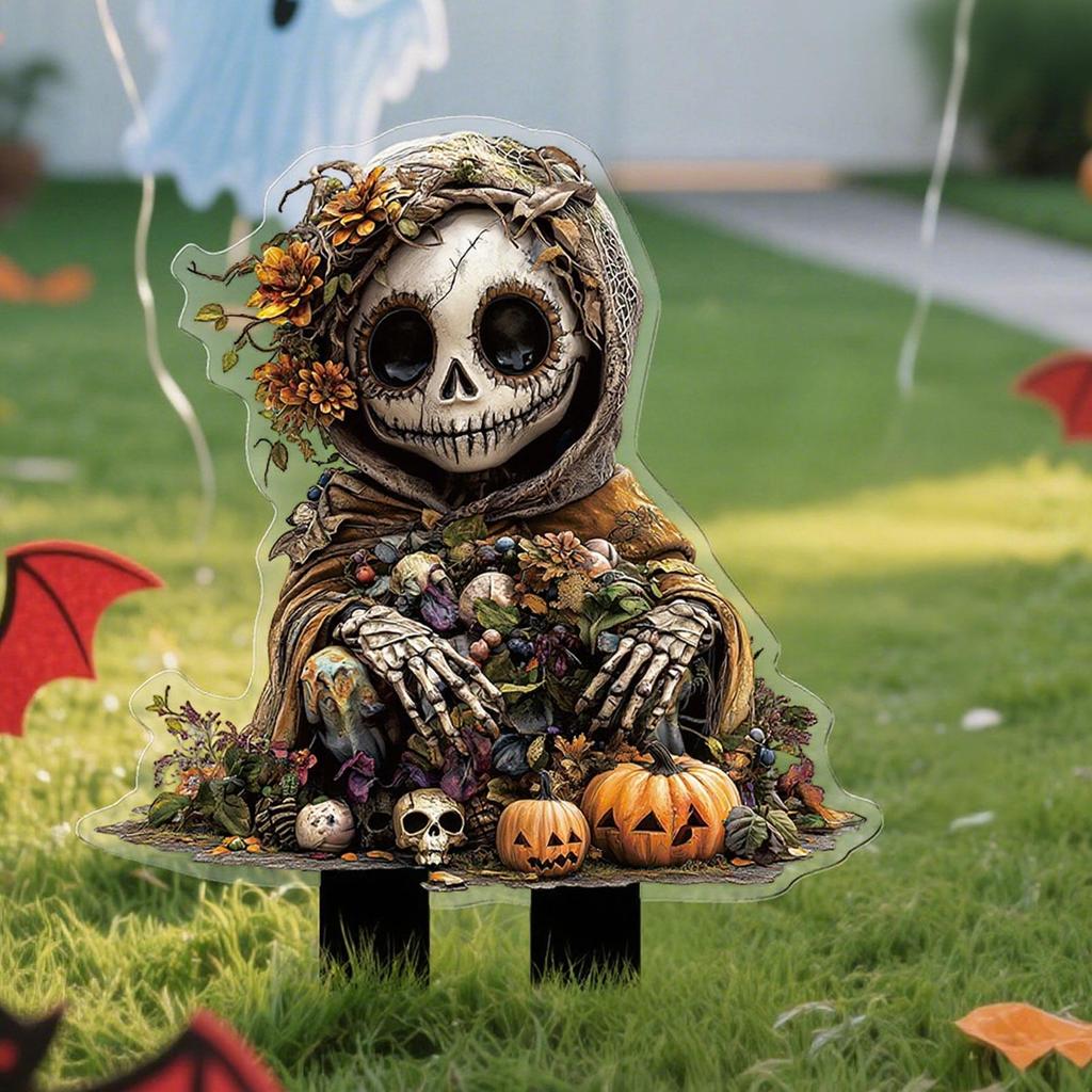 Halloween Lawn Stakes Halloween Yard Stakes Outdoor Decorations 2D Acrylic Scary Outside Decor Signs For Porch Patio Backyard