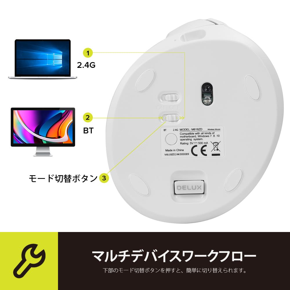 Delux Ergonomic Wireless Vertical 4000 Dual Relieves Carpal and Hand for and Macs ZD Mouse, Left-Handed, Mouse, Quiet, DPI, Left-Handed, Rechargeable,