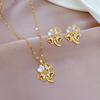 Titanium Steel Micro-Inlaid Necklace Earrings Set Light Luxury Four-Leaf Flower Personality Temperament Banquet Earrings Necklace Combination