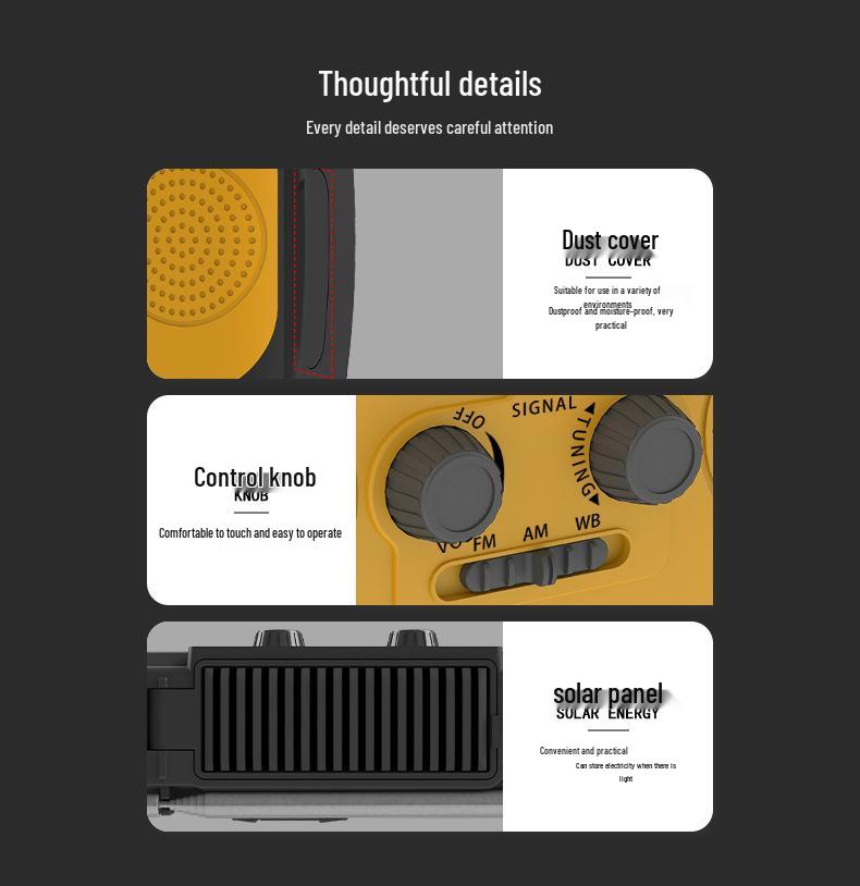 Solar Hand-Crank Emergency Radio with SOS Alarm for Outdoor Use