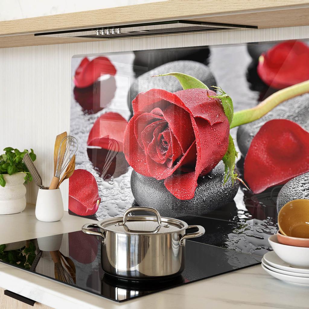 Deska Kuchenna Szklana Do Serwowania Z Grafiką Czerwona Róża 80X52 Cm