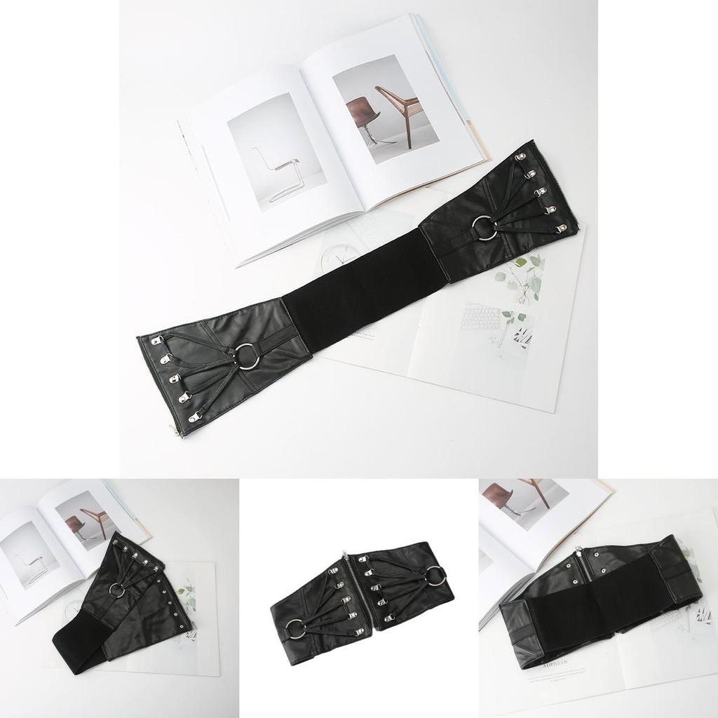 Fashion Solid Color Strap Decoration Women Casual Elastic Wide Waistband For Fashionable Office Look