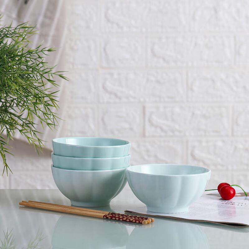 Jingdezhen Haoya Underglaze Celadon Pumpkin 4.5-inch Rice Bowls (Set of 4)