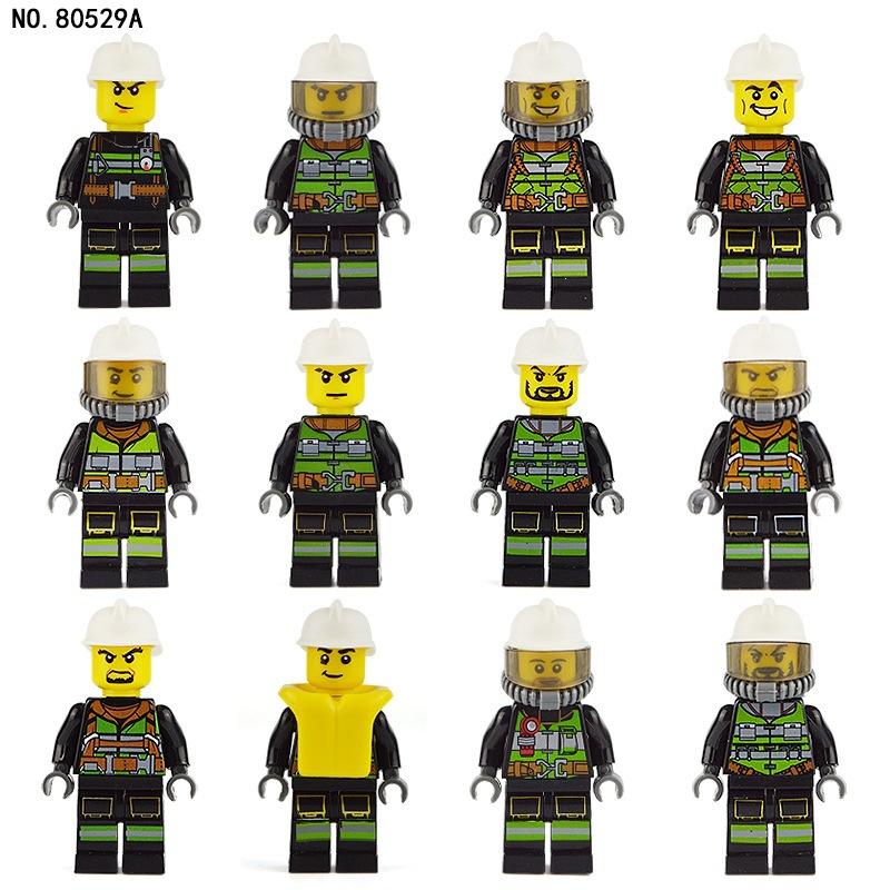 M8253 Blue Sky Fire Rescue Team Miniature Children Assemble Small Particle Building Block Toy Stretcher Wheel
