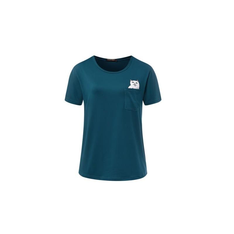 T-shirt Casual in Puro Cotone da Uomo con Stampa Gatto Cartone Animato Estate